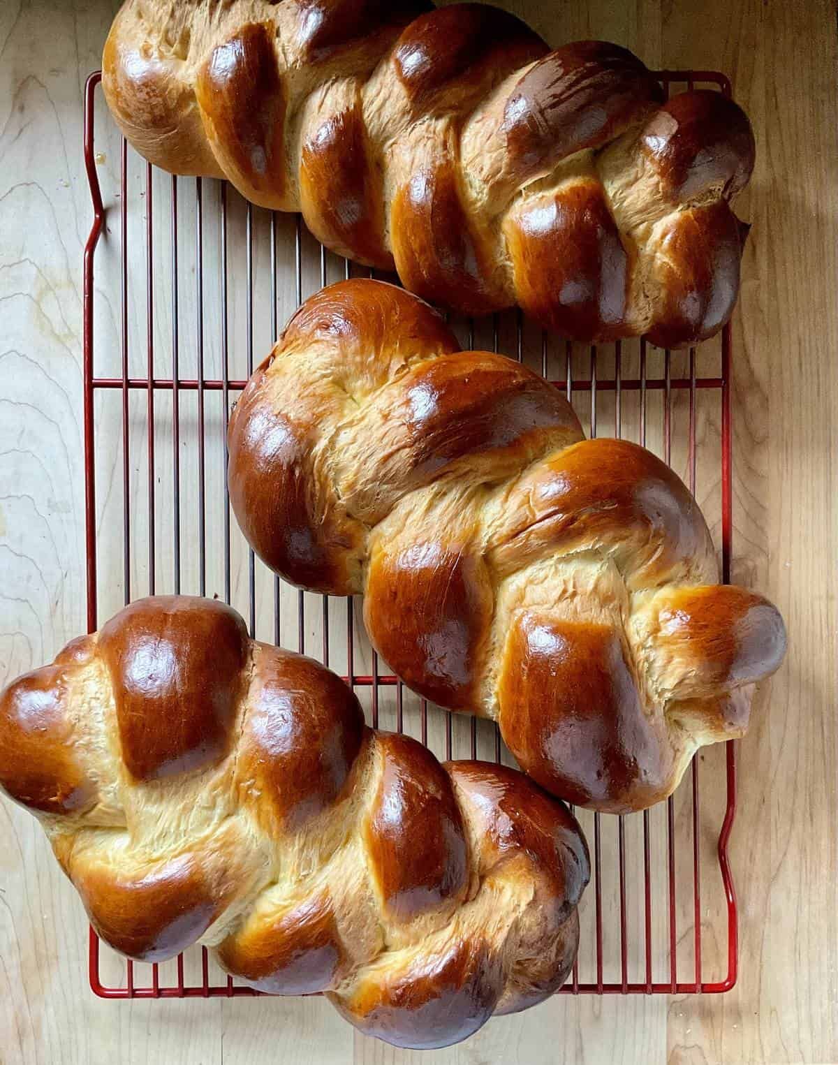 Mouth-watering Italian Easter Sweet Breads on a resting grid.