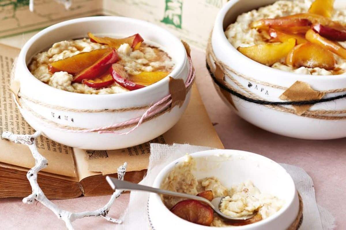Creamy Vanilla Porridge with Brown Sugar Apples in small bowls.